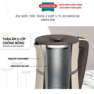 ẤM SIÊU TỐC INOX 2 LỚP 1.7L SUNHOUSE SHD1360 - Hàng chính hãng bảo hành 12 tháng