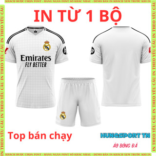Real Madrid quần áo bóng đá, đồ đá banh in tên, in nhiệt không bong tróc, mực in sắc nét,bền màu chuẩn font HUNGSPORT TN