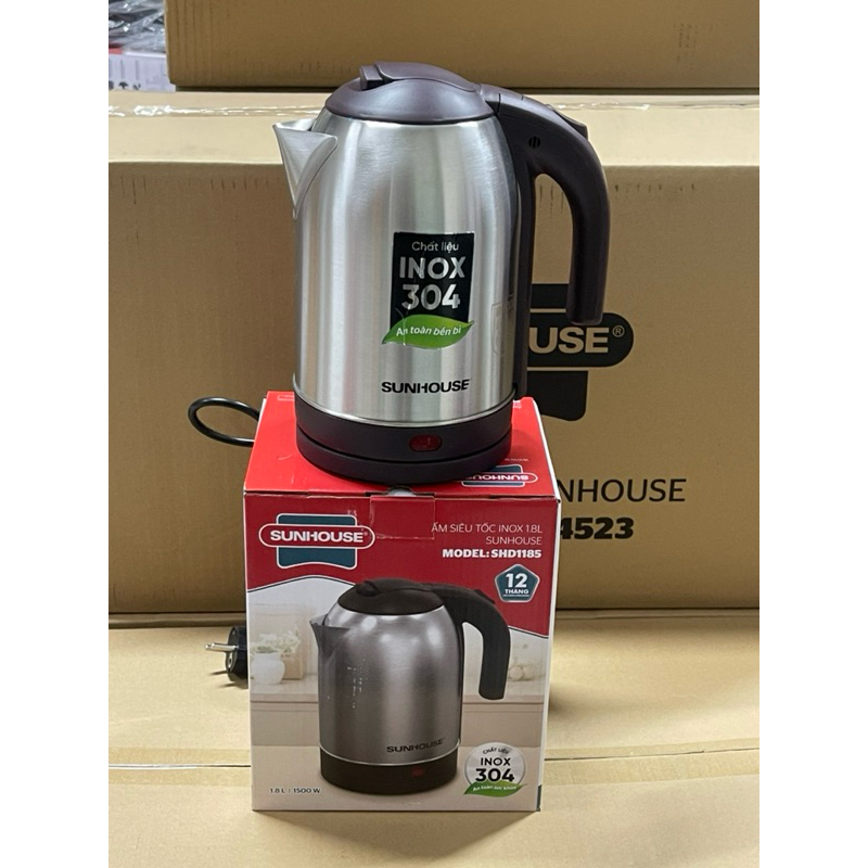 ẤM SIÊU TỐC INOX 1.8L SUNHOUSE SHD1185 hàng chính hãng bảo hành 12 tháng