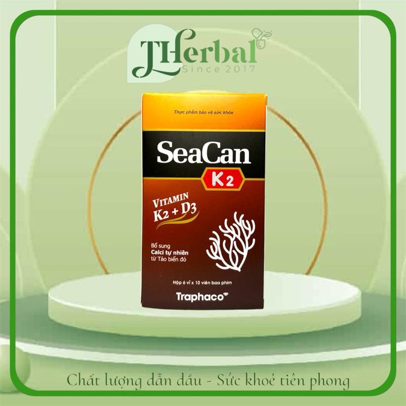 Canxi Seacan K2 Bổ Sung Canxi Tự Nhiên, Giảm Nguy Cơ Còi Xương, Loãng Xương Từ Tảo Biển Đỏ Hộp 60 Vi