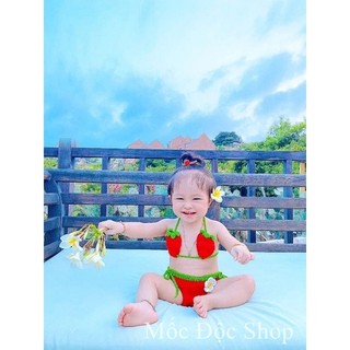 Bikini len handmade bé gái - Dâu tây | chụp ảnh thôi nôi, đi biển, quà tặng ý nghĩa