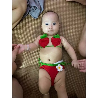 Bikini len handmade bé gái - Dâu tây | chụp ảnh thôi nôi, đi biển, quà tặng ý nghĩa