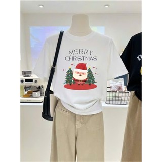  Áo thun nữ in hình Noel giáng sinh ALICEVN Áo thun Cotton nữ áo phông nữ MeriChrimart dáng rộng chất cotton 4 chiều 