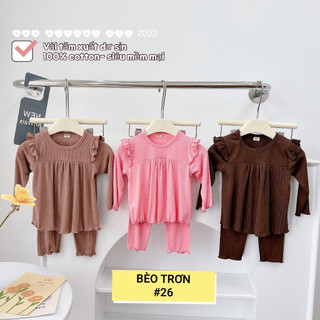 Set 3 bộ dài tay cotton tăm xuất dư mềm cánh tiên bé gái