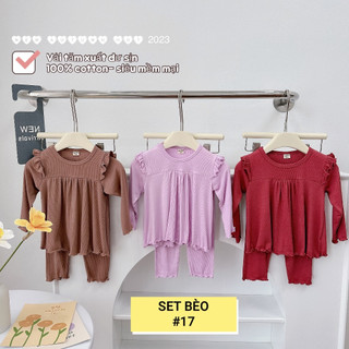 Set 3 bộ dài tay cotton tăm xuất dư mềm cánh tiên bé gái
