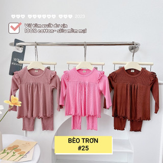 Set 3 bộ dài tay cotton tăm xuất dư mềm cánh tiên bé gái