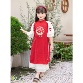 Bộ áo dài tết cho bé gái mẫu hoa sen xinh xắn diện tết năm mới giáng sinh noel từ 12-50kg hàng thiết kế cao cấp