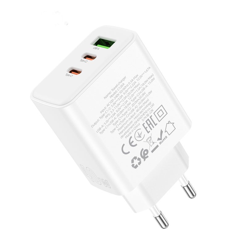 Củ sạc nhanh 40W 3 trong 1 chính hãng Hoco bộ sạc 3 cổng đa năng 2 typec 1 usb tiêu chuẩn bảo vệ thiết bị chống cháy nổ | BigBuy360 - bigbuy360.vn