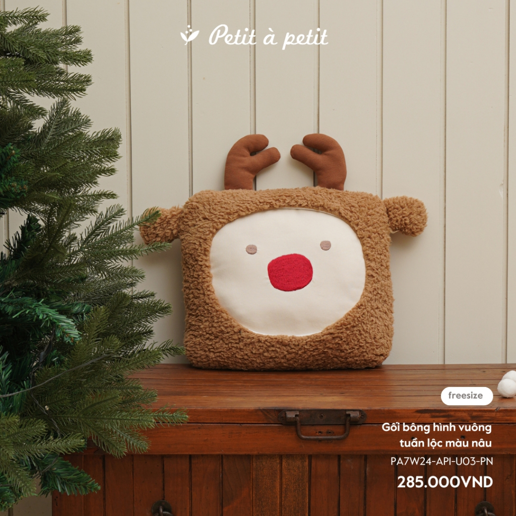 Gối bông hình vuông tuần lộc màu nâu Nous phụ kiện cho bé, mềm mịn bông chống vón noel 2024 BST T12