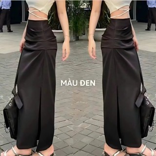 Chân váy lụa dài xẻ tà cạp trễ một lớp LoKoSa Chân váy maxi khóa hông dáng dài sang trọng CV003