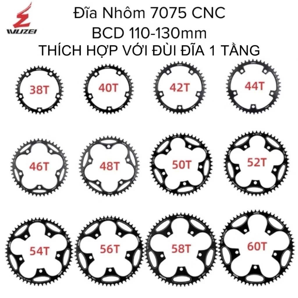 Đĩa xích tròn WUZEI 110BCD - 130BCD 34T 36T 38T 40T 42T 44T 46T 48T 50T 52T 54T 56T 58T 60T cho xe đ