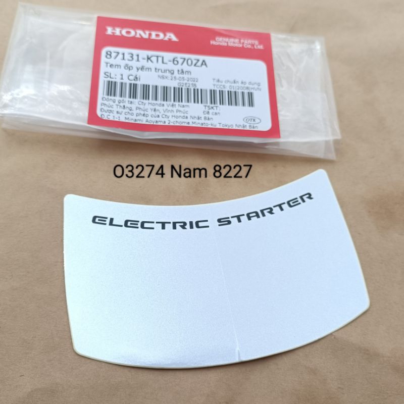 Tem Electric nhựa ốp yếm khóa giữa WAVE A, RS, S100, RSX.... bạc zin Honda