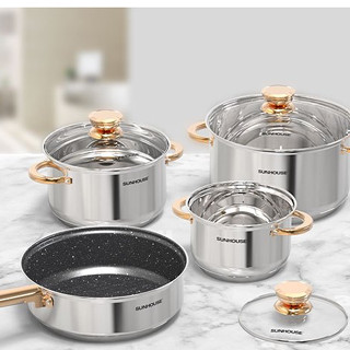 Bộ nồi chảo inox 5 đáy Sunhouse SHG789 dùng cho mọi loại bếp