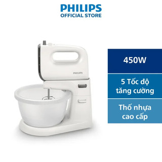 Máy nhồi bột đánh trứng Philips HR3745 HR3745/00 công suất 450W, thố trộn 3L bằng nhựa xoay được - Hàng chính hãng