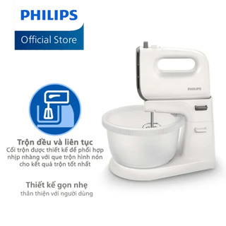 Máy nhồi bột đánh trứng Philips HR3745 HR3745/00 công suất 450W, thố trộn 3L bằng nhựa xoay được - Hàng chính hãng