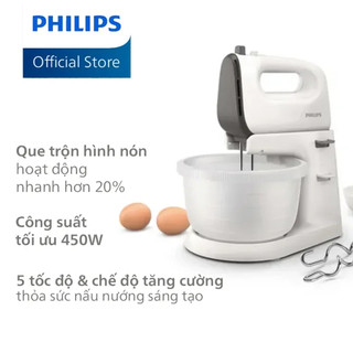 Máy nhồi bột đánh trứng Philips HR3745 HR3745/00 công suất 450W, thố trộn 3L bằng nhựa xoay được - Hàng chính hãng
