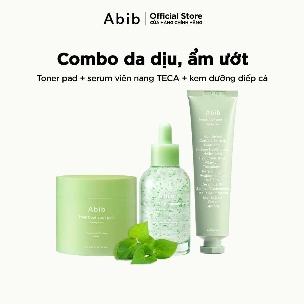 [TẶNG CHỐNG NẮNG 50ML] Bộ 3 sản phẩm Abib toner pad, serum viên nang TECA và kem dưỡng diếp cá