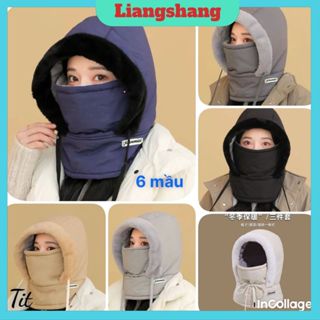 Mũ Phao Trùm Đầu Lót Lông - Mũ Nón Chống Lạnh Chống Nước Có Dây Rút Kèm Khẩu Trang Và Khăn Quàng Cổ,Kiểu Dáng Thể T