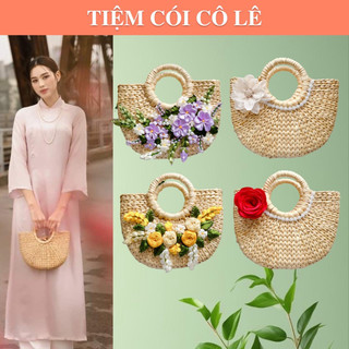  Túi cói bán nguyệt lục bình size 25 chụp ảnh lookbook đi biển phụ kiện decor - Tiệm Cói Cô Lê 