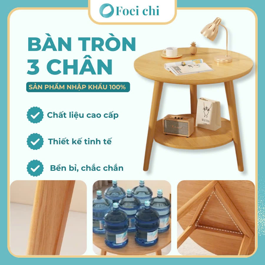 BÀN TRÀ TRÒN 2 MẶT BUNA 30X40CM DECOR PHÒNG NGỦ, mặt hình tròn bằng gỗ ván ép, kích thước 30x40cm
