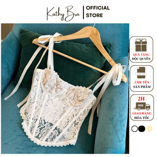 H22 [SẴN] Áo Kiểu Corset Ren Hoa KATHY BRA Cột Dây Vai Định Hình Dáng Xinh Có Gọng Không Mút
