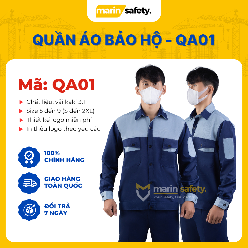 Quần áo bảo hộ lao động QA01 vải kaki 31 phối màu dày dặn, bền bỉ, thoáng mát khi sử dụng
