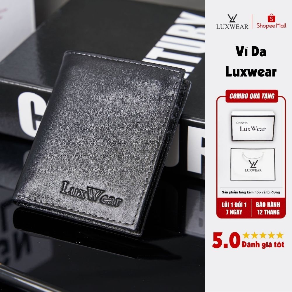 Ví da nam đứng da bò cao cấp LuxWear bảo hành 12 tháng nhỏ gọn full box có thể làm quà tặng VD02