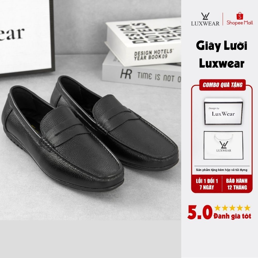 Giày lười nam da bò cao cấp đế khâu LuxWear Moccasins shoes siêu nhẹ êm chân BH 24 tháng GM04