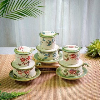 Phin cafe men xanh gốm Bát Tràng (5 chi tiết)