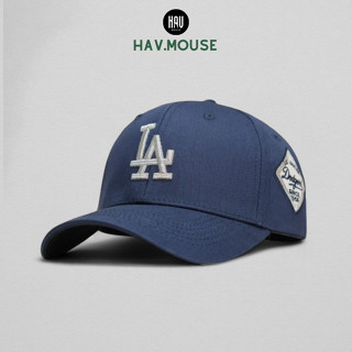 Nón lưỡi trai LA navy xanh than logo bạc kim tuyến 3D hàng xuất dư cao cấp phong cách Hàn Quốc dành cho nam và nữ