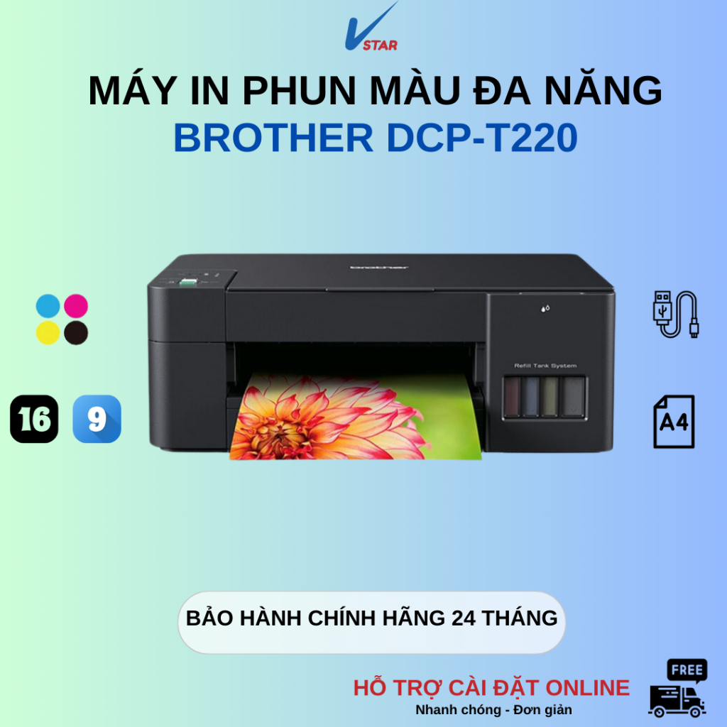 Máy in phun màu đa chức năng Brother DCP-T220 (IN/COPY/SCAN) CHÍNH HÃNG BROTHER MỚI 100%