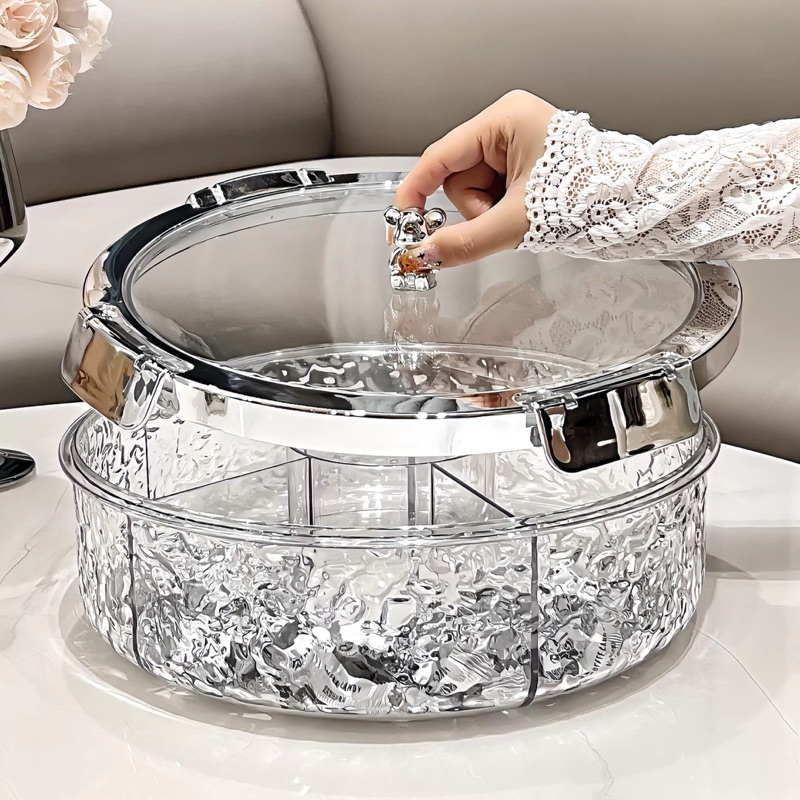 Khay đựng mứt tết bánh kẹo đa năng, Hộp đựng ô mai trong suốt chia 6 ngăn Acrylic có nắp kín