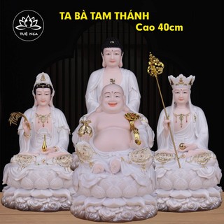  Tượng Tam Thánh Thích Ca Địa Tạng Quan Âm sơn Vàng,Trắng Xanh cao 40cm - Tuệ Nga 