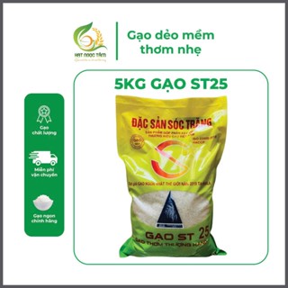 Gạo ST25 Thượng Hạng túi xanh dẻo vừa mềm ngọt com thơm nhẹ, gạo đóng bao 5kg( túi ép )