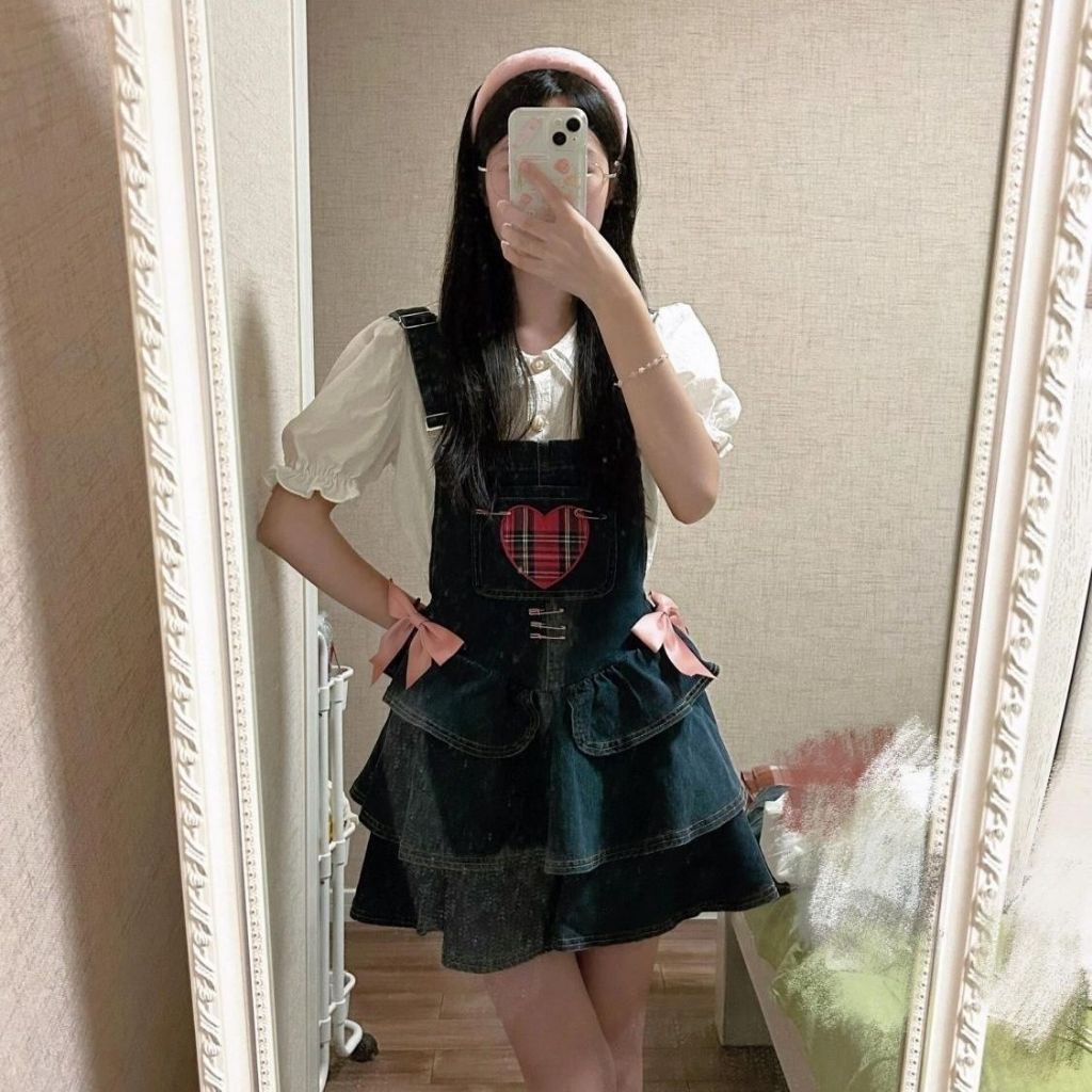 Yếm váy xếp hai tầng ,váy yếm denim, yếm chất bò cho nữ giới,xinh, nhí nhảnh,đáng yêu,đầm nữ