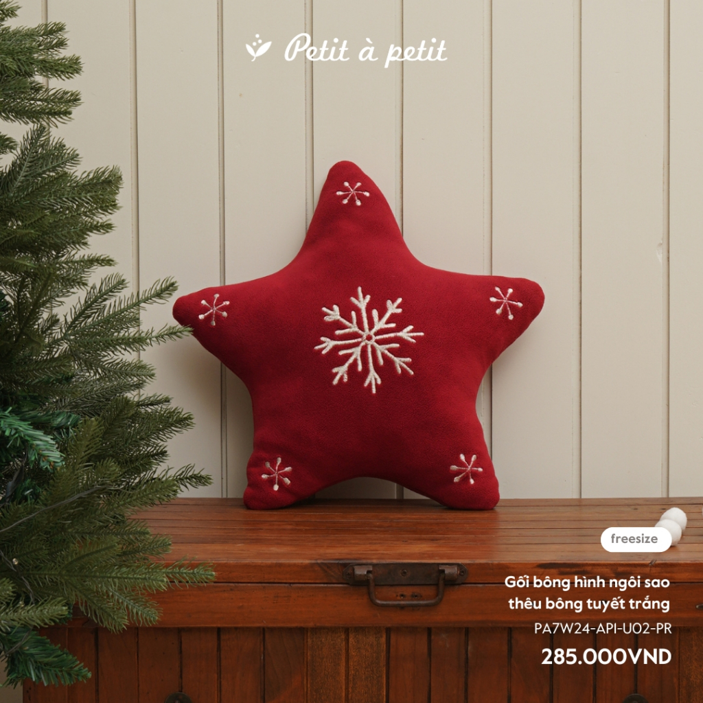 Gối bông hình ngôi sao thêu bông tuyết trắng Nous phụ kiện, gối trang trí cho bé noel 2024 BST T12