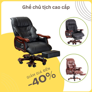 Ghế giám đốc có massage lưng da cao cấp, ghế xoay văn phòng tay gỗ nguyên khối sang trọng đẳng cấp GMS SHOP
