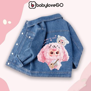 Áo khoác jean bé gái BabyloveGO, áo khoác bò bé gái chất jean demin mềm mại in hình Baby Three siêu Hot
