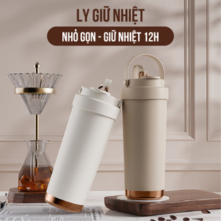 Ly tráng sứ inox 316 NIUMI dung tích 750ml an toàn và giữ nhiệt lâu kèm ống hút thuỷ tinh tiện lợi 