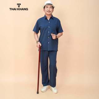Bộ đồ nam trung niên Thái Khang bộ đồ cho bố mặc nhà vải lụa mềm co giãn BD11