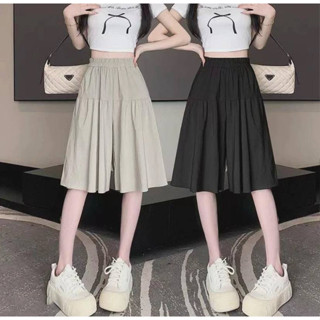 Quần giả váy nữ big size lửng  ống rộng xếp ly ngang gối cạp chun mẫu mới 2024 chất mềm mát QS81- Lung