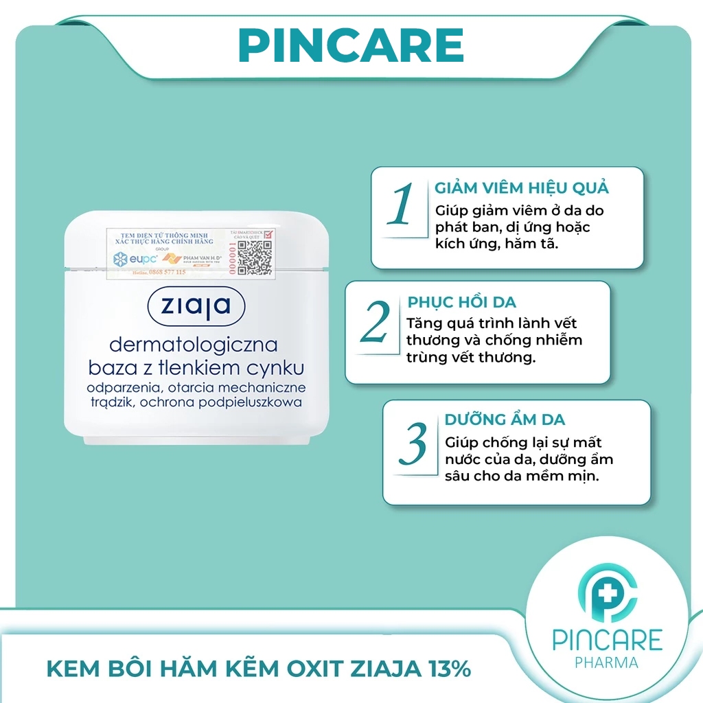 Kem kẽm oxit Ziaja 13% - Ziaja Dermatological Base with Zinc Oxide 80g - Hàng chính hãng - PINCARE Health & Beauty