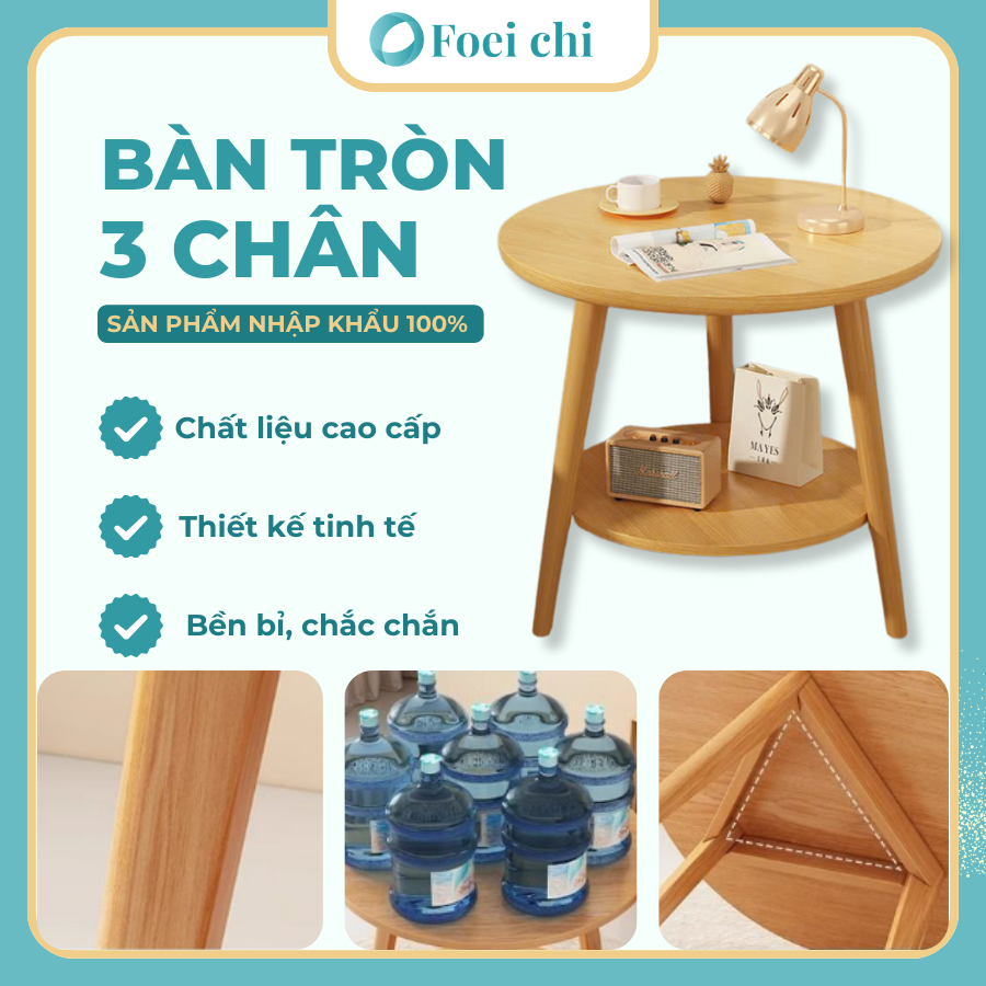 BÀN TRÀ TRÒN 2 MẶT BUNA 30X40CM DECOR PHÒNG NGỦ, mặt hình tròn bằng gỗ ván ép, kích thước 30x40cm