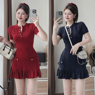  Váy Polo Len Ôm Body Đính Cúc Dáng Ngắn Xòe Phối Viền Bèo Kèm Quần Bảo Hộ Rời Siêu Xinh 