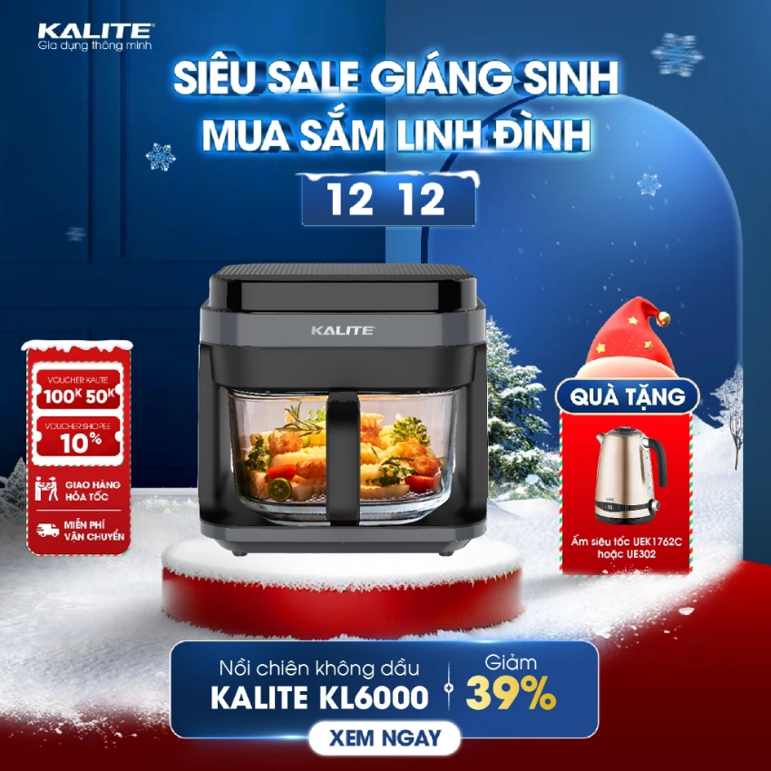 Nồi Chiên Không Dầu KALITE KL6000, Giỏ Chiên Thủy Tinh, Dung Tích 6L,Hàng Chính Hãng,BH 2 Năm