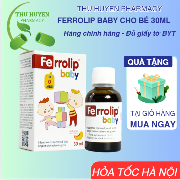 [CHÍNH HÃNG]Sắt Ferrolip Baby, bổ sung sắt hữu cơ cho bé- 30ml