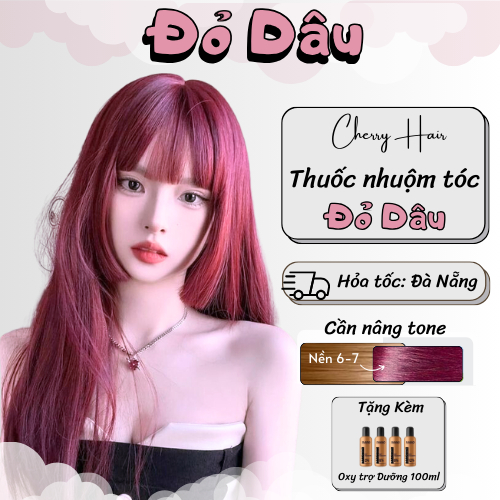 Thuốc Nhuộm Tóc Màu ĐỎ. ĐỎ DÂU , tặng kèm Oxy + Bao Tay + HDSD . Cherry hair. Cherry Hair
