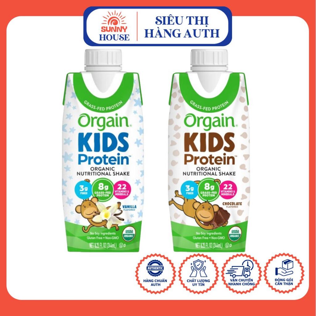 [Date mới] Thùng Sữa hữu cơ Organic Orgain Kids Protein Socola/ Vani 244ml x 12 hộp