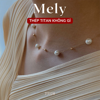   KHÔNG ĐEN GỈ  Dây chuyền nữ thép Titan mạ vàng thiết kế mắt xích ngọc trai nhân tạo phong cách Hàn Quốc Mely TT73 