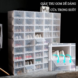 Hộp nhựa đựng giày dép DSBY, Kệ để giày nắp nhựa cứng có thể xếp chồng, Hộp đựng giày cỡ lớn chống bụi tiện lợi